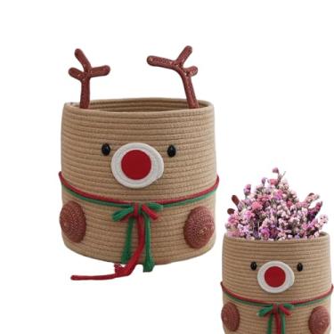 Imagem de Cesto de Corda | Caixa Organizadora Para Brinquedos De Rena De Natal - Cesto Organizador de Corda de Algodão 30x27 cm,Para Quarto Bebé Sala de Estar Entrada Cozinha Armário Casa