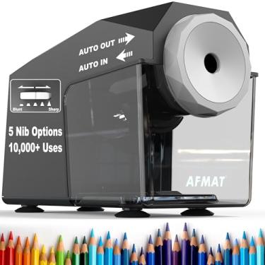 Imagem de AFMAT Apontador de lápis elétrico, rápido e viva-voz, mais de 10.000 usos, 5 pontas, apontador de lápis totalmente automático para sala de aula, afiadores resistentes para lápis nº 2/Jumbo/coloridos