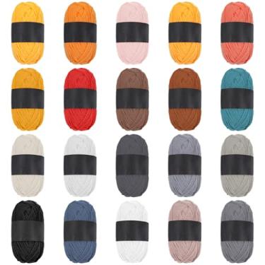 Imagem de 20 novelos de fio de algodão de leite para crochê – Conjunto de fio de algodão esportivo macio premium com 4 camadas, 45-50 g cada/100 jardas por novelo, cores sortidas em tons de terra para