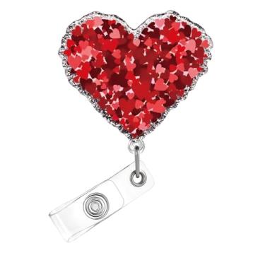 Imagem de Carretel de crachá de dia dos namorados, crachá de acrílico de coração vermelho para crachá de identificação, suporte de crachá retrátil telescópico engraçado, acessórios de clipe de jacaré para
