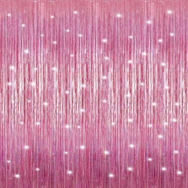 Imagem de Crosize Pacote com 2 cortinas com franjas brilhantes a laser de 1 x 3 m, decoração de festa, pano de fundo de cortina de tinsel para festas, serpentinas de porta, pano de fundo com glitter para