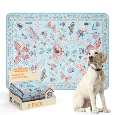 Imagem de Lahome Almofadas de xixi reutilizáveis laváveis para cães – Pacote com 2 almofadas de borboletas azuis e insetos, tapetes de treinamento super absorventes e impermeáveis para caixa e chão – à prova de