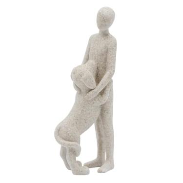 Imagem de Neeenn Escultura de cachorro, decoração de casa, estatueta de homem de arenito e estátua de cachorro, presentes interativos em memória de animais de estimação para amantes de cães, artes decorativas