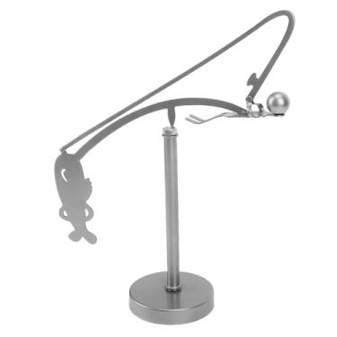 Imagem de Cryfokt Escultura de Equilíbrio de Pescador Compacto, Brinquedo de Pesca Cinético Estável para Decoração de Mesa de Escritório, Arte de Equilíbrio de Pescador de Metal para Exibição de Publicidade