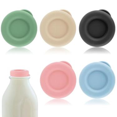 Imagem de 5 tampas de substituição de garrafas de vidro de silicone, tampas de garrafa reutilizáveis de 48 mm de diâmetro substituíveis para Stanpac & Libbey & The Dairy Shoppe e estocar suas garrafas de vidro