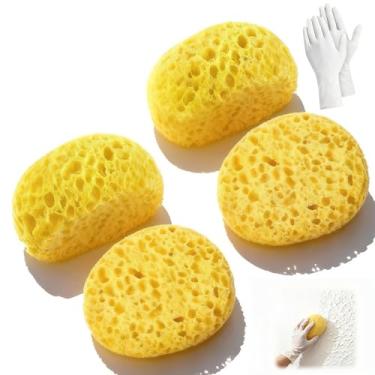 Imagem de Kit de reparo de textura de drywall, 4 esponjas de textura Knockdown e luvas, para remendo de parede e teto faça você mesmo, casca de laranja combinando e textura salpicada