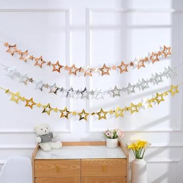 Imagem de 1 conjunto de faixas de guirlanda de estrelas, decorações metálicas de cordas de estrelas, adequadas para aniversários, casamentos, festas e eventos como decorações brilhantes de estrelas penduradas