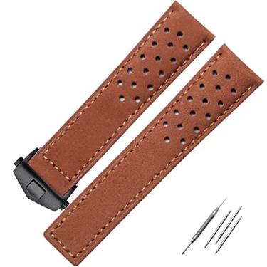 Imagem de DFAMIN Pulseira de relógio com fivela dobrável de couro genuíno para relógio Tag Heuer 20 mm, 22 mm, cinza, preta, marrom, couro bovino, 20mm, Ágata