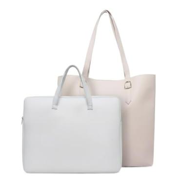 Imagem de Kit Bolsa Sacola + Pasta para Notebook 14 a 17 Polegadas com Alça, Bolsa Grande para Trabalho Estudo Viagem(Pasta Branca + Sacola Marfim)