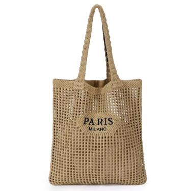 Imagem de Sacola de crochê para mulheres, bolsa de praia de malha de crochê para férias de verão bolsa de malha boho estética para mulheres, G/marrom