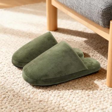 Imagem de Chinelos de casa para mulheres e homens, chinelos felpudos antiderrapantes macios macios macios de espuma viscoelástica quente inverno feminino sapatos para casa para uso interno, verde, Verde, 7-8