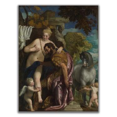Imagem de Yomcut Arte de parede em tela Paolo Veronese - Marte e Vênus Unidos pelo amor pôster - Arte impressionista Renascentista Ilustrações históricas e culturais modernas decorações de parede para casa sem
