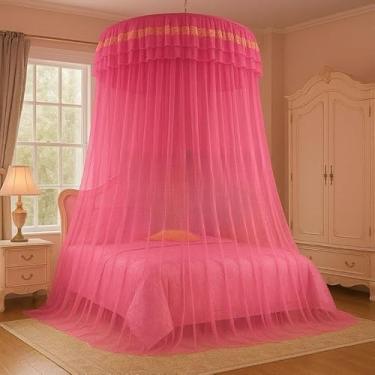 Imagem de Mosquiteiro Gigante Aberto ou Fechado em Renda | Para Cama Casal Queen King | Elegante e Ventilado(Rosa,Aberto)
