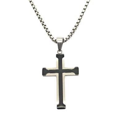 Imagem de REchoLI Colar de cruz para homens, aço inoxidável, preto/prata, pingente de cruz religiosa, corrente de joias cristãs, 60 cm/23,6 polegadas, 23.6 inches, Aço inoxidável, Sem Pedra Preciosa