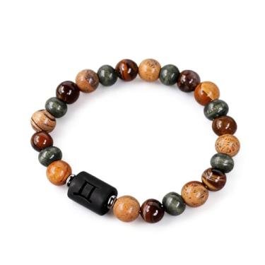 Imagem de Pulseira unissex com contas de olho de tigre do zodíaco | Pulseira de casal feita à mão para homens e mulheres | Presente de joias de amizade astrologia, One Size, Cristal, Sem Pedra Preciosa