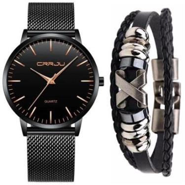 Imagem de Relógio Masculino Social Ultra Fino De Luxo + Pulseira Metal-Unissex