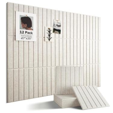 Imagem de Quadro grande de cortiça, pacote com 12, 30,5 x 30,5 cm x 0,10 cm, placa de avisos de feltro autoadesivo para parede, decoração de escritório em casa, bege