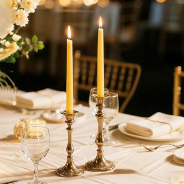 Imagem de Velas cônicas de cera de abelha de 23 cm, pacote com 2 castiçais de cera de abelha pura natural, 10 horas de tempo de queima, varas de cera de abelha afuniladas