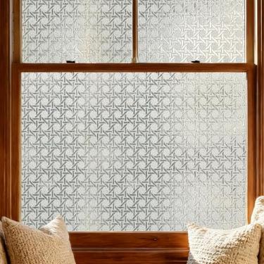 Imagem de Película de janela de vitral 3D, película decorativa de privacidade para banheiro, porta da frente, casa, controle de calor com bloqueio solar, aderência estática, grade de vime removível não adesiva