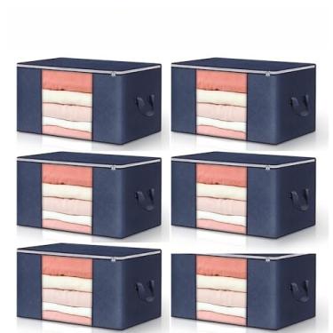 Imagem de Caixa Saco Organizador Grande Edredom Cobertor Casaco Guarda(6PCS-84L-Azul)