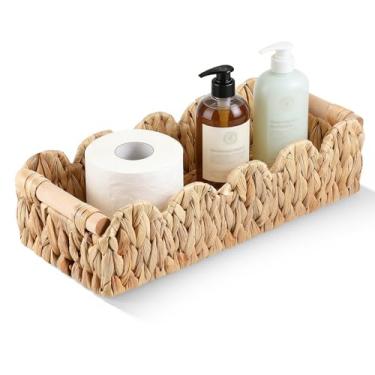 Imagem de Cesta de armazenamento de papel higiênico cesta de banheiro de vime jacinto de água organizador de vaso sanitário prateleira de armazenamento bonito tecido recortado decoração para sala de estar casa