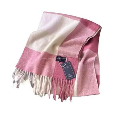 Imagem de Cachecol Estampado Xadrez Para Casais Outono Inverno Textura De Lã Imi