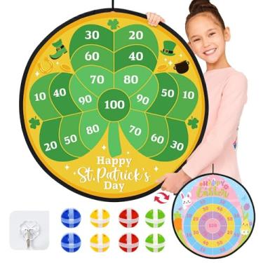 Imagem de Percozzi Jogo De Tabuleiro De Dardos Grande De Páscoa Para Crianças Com Bolas Pegajosas, Decoração De Festa Temática De Ovo De Trevo, Jogo De Arremesso De Dois Lados Para Áreas Internas E Externas,