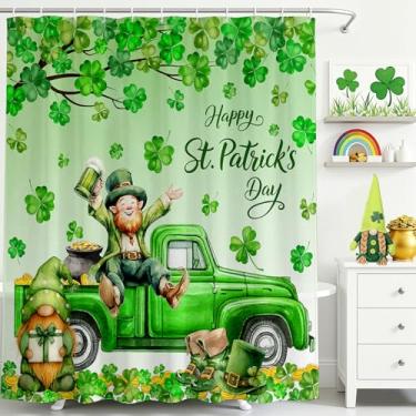 Imagem de Mocsicka Cortina de chuveiro Dia de São Patrício Trevo Verde Trevo Gnomos Caminhão Banheiro Cortina de Chuveiro Tecido Impermeável Dia de São Patrício Cortinas de Chuveiro Decoração de Banheira com 12