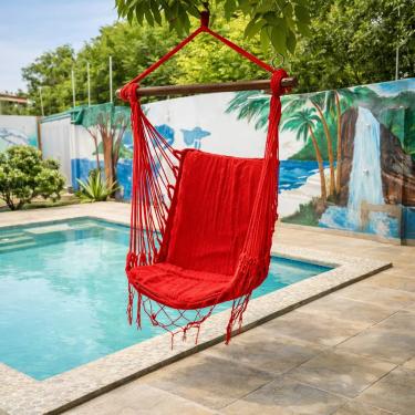Imagem de Rede Cadeira de Teto Suspensa Descanso e Balanço(VERMELHA)