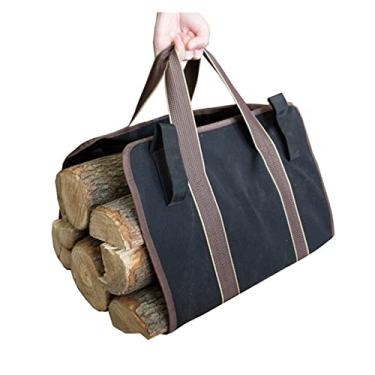 Imagem de Pacote de lenha, bolsa de lona durável, acessórios para fogão de lareira, suporte de lenha extragrande com alças para acampamento, pacote de lenha (B)