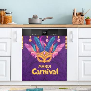 Imagem de ATTX Máscara de carnaval Mardi Gras capa magnética para lava-louças | Adesivo decorativo de eletrodomésticos de 58 x 66 cm para armários domésticos e eletrodomésticos (181)
