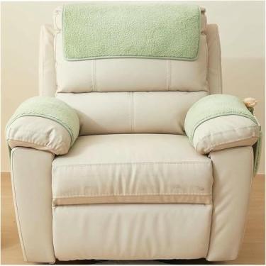 Imagem de Capas de apoio de braço de sofá em lã sherpa com base antiderrapante e bolso de armazenamento. Capas para apoio de braço de poltrona reclinável.