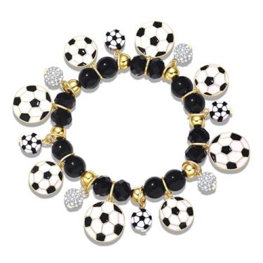 Imagem de PHALIN Pulseira de futebol feminina com contas para o dia do jogo, acessórios de joias, roupas, presente de futebol para mulheres, meninas, mães, fãs, lembrancinhas de festa, One Size, Liga metálica
