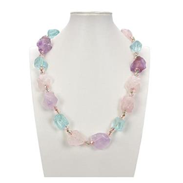 Imagem de Colar com pingente de pedra de quartzo azul ametista de quartzo rosa semiprecioso natural