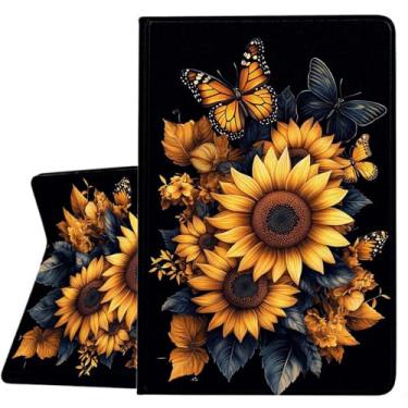 Imagem de ZHJLZQAI Capa para Samsung Galaxy Tab A11 / Tab A9 de 8,7 polegadas 2025/2023, couro protetor fino, despertar/hibernar automaticamente, suporte de ângulo de visão ajustável. Borboleta de girassol