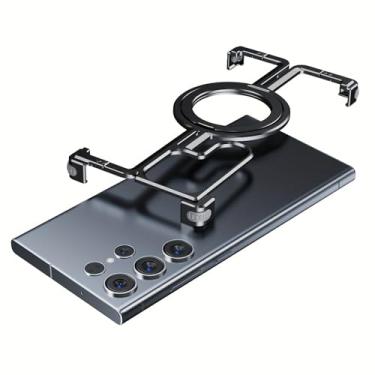 Imagem de HUHUCASE Capa para celular Samsung S24/23Ultra, metal sem moldura, sucção magnética com suporte, capa protetora de dissipação de calor (preta, Samsung S23Ultra)