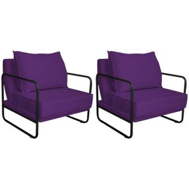 Imagem de Kit 02 Poltronas Decorativas Sevilha Base de Ferro Preta Suede - Doce 
