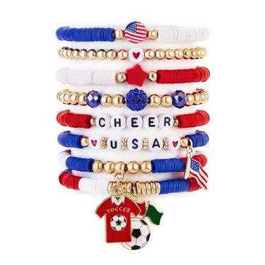 Imagem de Conjunto de pulseiras de futebol femininas empilháveis com contas elásticas 2026, joias de dia de jogo com pingentes esportivos, acessórios para fãs e pulseiras da amizade, Large, Argila de polímero