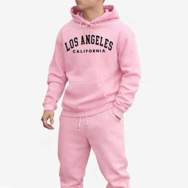 Imagem de Moletom Blusa De Frio Los Angeles CA Com Capuz Bolso Canguru Malha Que