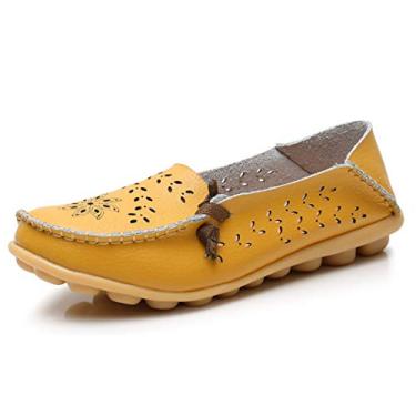 Imagem de VenusCelia Mocassim feminino confortável para caminhada, Amarelo (cortes), 38