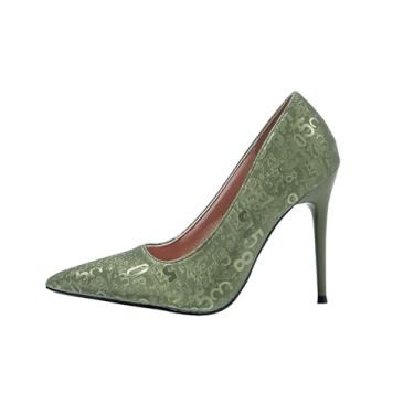 Imagem de Sapatos femininos modernos casuais de salto baixo bico fino para uso ao ar livre com salto alto fino sapatos de festa confortáveis, Verde, 35