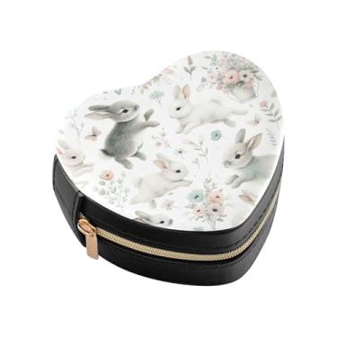 Imagem de Burbuja Caixa de joias de coelho em forma de coração, mini estojo de joias de viagem para mulheres e meninas, organizador portátil de armazenamento para brincos, anéis, colares e pulseiras