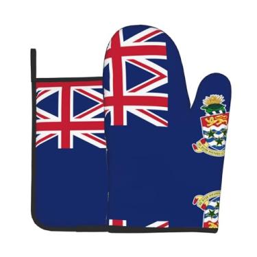 Imagem de Conjunto de 2 peças de luvas de forno estampadas com bandeira das Ilhas Cayman, adequado para cozinhar, assar e grelhar ao ar livre