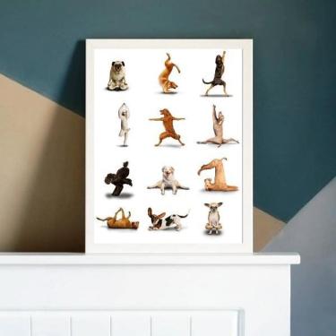 Imagem de Quadro Decorativo Yoga Dogs 24X18Cm - Madeira Branca