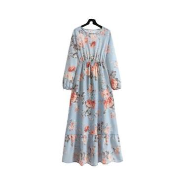 Imagem de Vestido Maxi Floral Feminino Para Primavera E Verão, Casual, Manga Lon