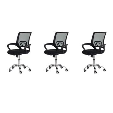 Imagem de Kit 3 Cadeiras Escritório Basic Diretor Tela Mesh Preta Base Giratória