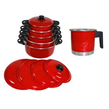Imagem de Jogo Kit de Panela Caçarola + Caneco Leiteira 6 Peças Grande Cor:Verme