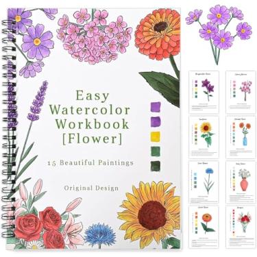 Imagem de Livro de exercícios em aquarela, 15 padrões florais de designs originais de bricolage, livros de cor de água para iniciantes, livro de colorir para adultos