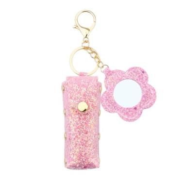 Imagem de Porta-chaves de óleo labial com glitter, capa de batom com espelho, protetor labial para batom, porta-chaves, Rosa choque - flor, M