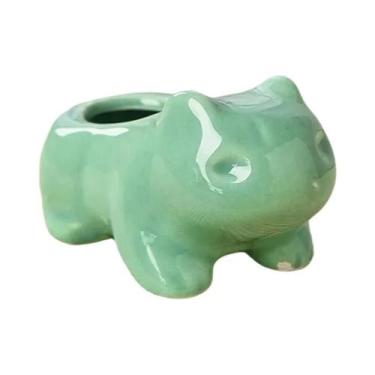 Imagem de Mini Vaso De Cerâmica Fofo Verde Para Suculentas Com Furo Para Decoraç